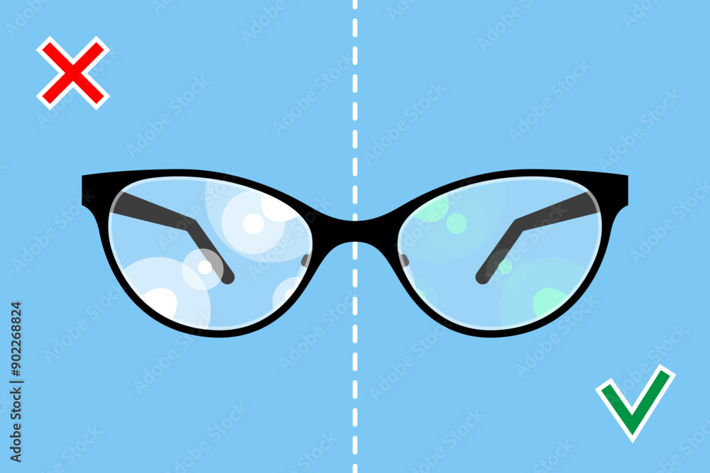 Wall mural Eyeglasses with antiglare coating on lenses and without it