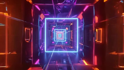 Neon tunnel with rotating squares