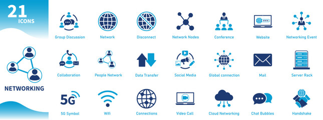 Networking icon. Set of icons internet, connection, global, people, technology, computer, data. Solid vector icon