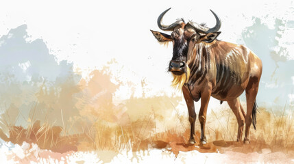  Watercolor Painting Depicting Wildebeest