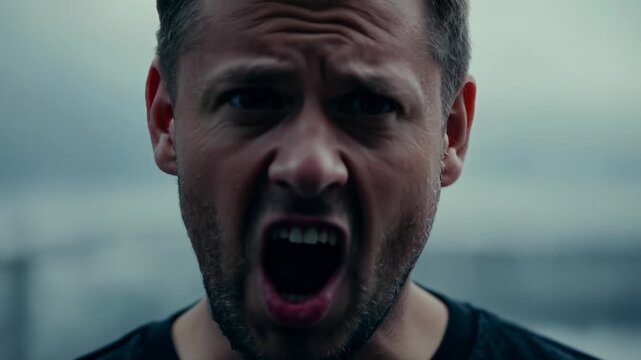 White American man with scared expression