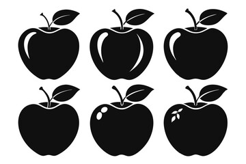 Apple fruit silhouettes set, Black apple icon collection isolated white background
