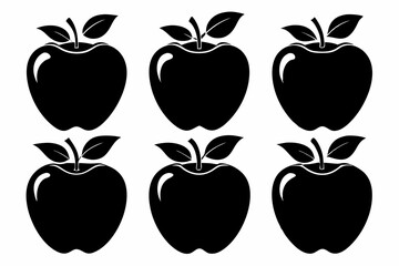 Apple fruit silhouettes set, Black apple icon collection isolated white background
