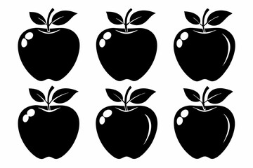 Apple fruit silhouettes set, Black apple icon collection isolated white background
