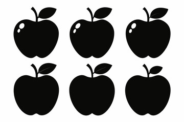 Apple fruit silhouettes set, Black apple icon collection isolated white background
