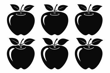 Apple fruit silhouettes set, Black apple icon collection isolated white background
