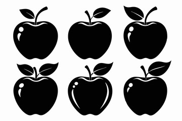 Apple fruit silhouettes set, Black apple icon collection isolated white background

