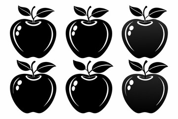 Apple fruit silhouettes set, Black apple icon collection isolated white background

