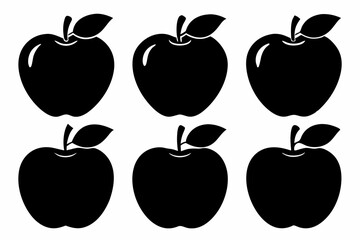 Apple fruit silhouettes set, Black apple icon collection isolated white background
