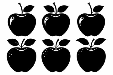 Apple fruit silhouettes set, Black apple icon collection isolated white background
