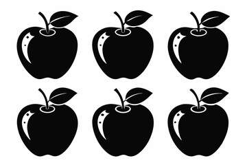 Apple fruit silhouettes set, Black apple icon collection isolated white background
