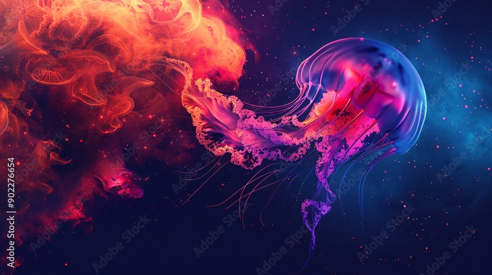 Aufkleber surreal illustration of a jellyfish with tentacles made from rubber gloves and chemical waste in a h