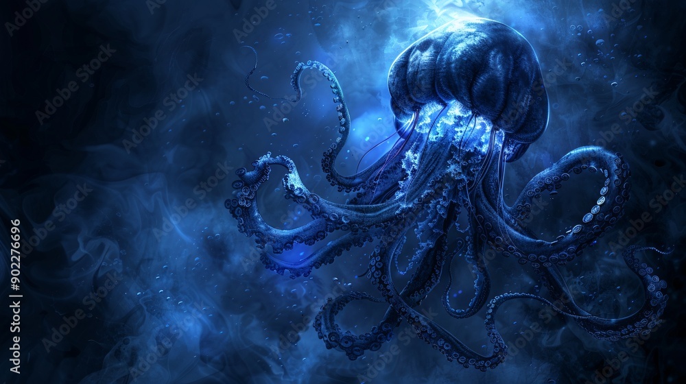 Aufkleber surreal illustration of a jellyfish with tentacles made from rubber gloves and chemical waste in a h