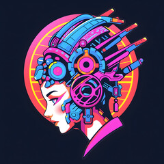 Fototapeta premium Geishas Head mecha robot illustration