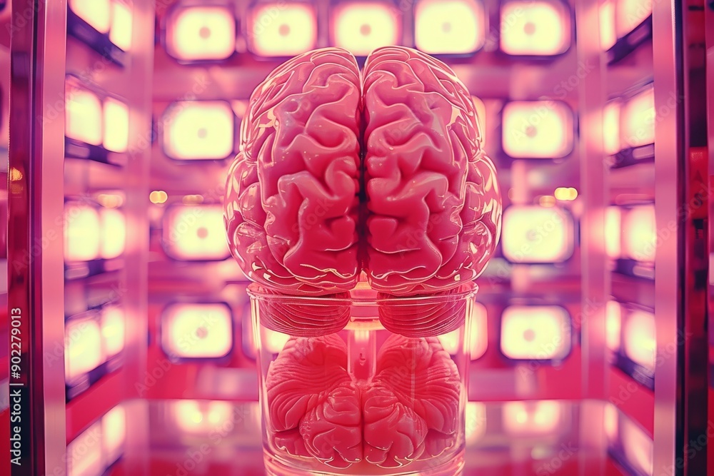 Poster illuminated neural brain model in advanced digital circuit environment