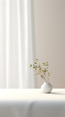 white minimalist plant and table scene setting poster background with Generative