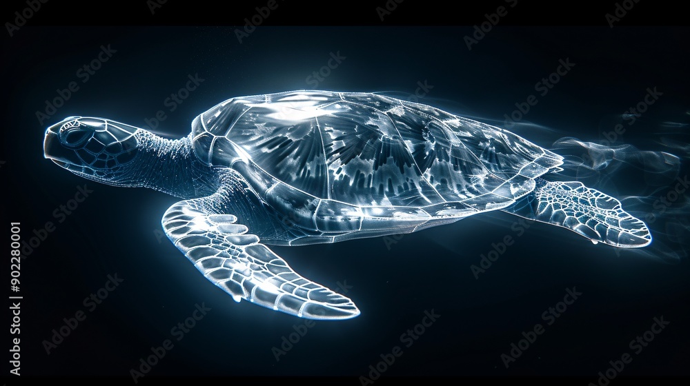 Aufkleber detailed depiction of a sea turtle with flippers constructed from plastic bottles and chemical waste