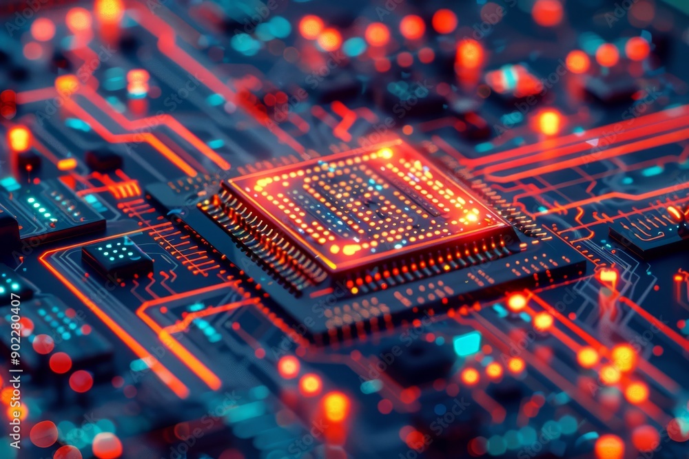 Aufkleber illuminated neural brain model on advanced digital circuit board