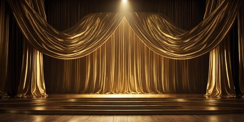 aesthetic gold draped stage with spotlight background