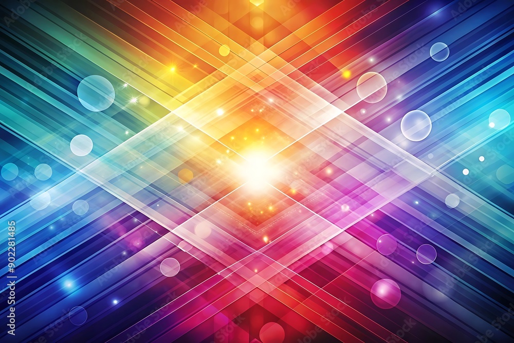 Poster abstract colorful diagonal lines with bokeh background.