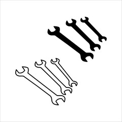 Wrench set icon, vector wrench maintenance logo, black sign isolated on black, bolt, rust, rust remover, technology repair service, setup, fixed sign concept, trendy style simple design, vector illust