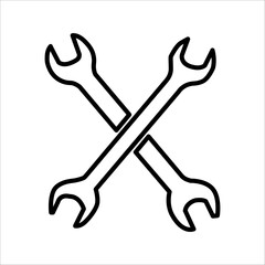 Wrench icon, vector wrench maintain logo, black sign isolated on white, bolt, rust, rust cleaner, technology repair service, arrangement, fixed sign concept, trendy style simple design, vector illustr