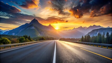 Fototapeta premium Road Through Mountain Pass at Sunset.