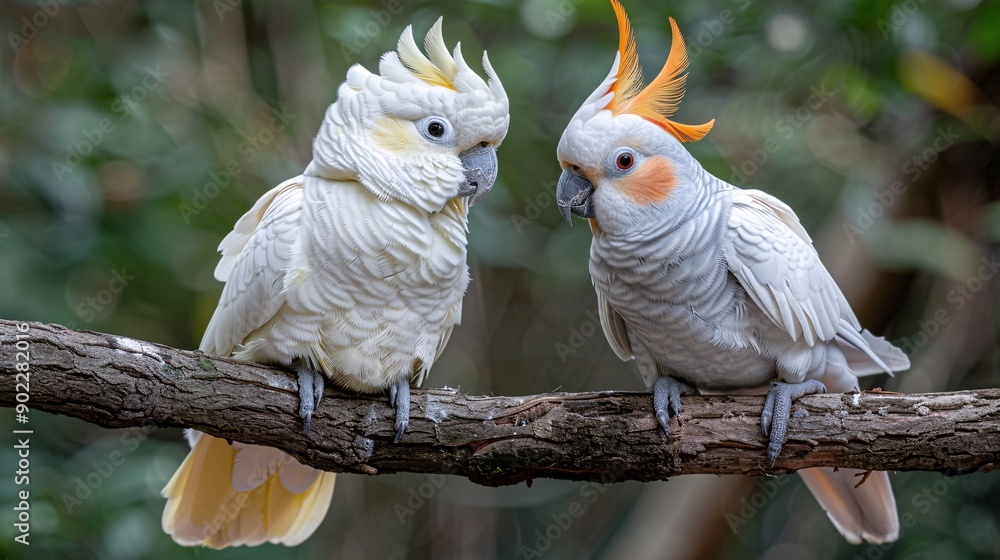 Poster High-resolution shot of a parrot and a rabbit sharing a perch in a garden leaving ample empty space on the left side of the image Stock Photo with copy space