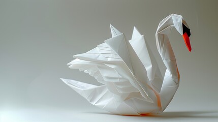 Modern Origami Swan Figure In Clean Neutral Setting Representing Purity Balance And Elegant Conceptual Design Language