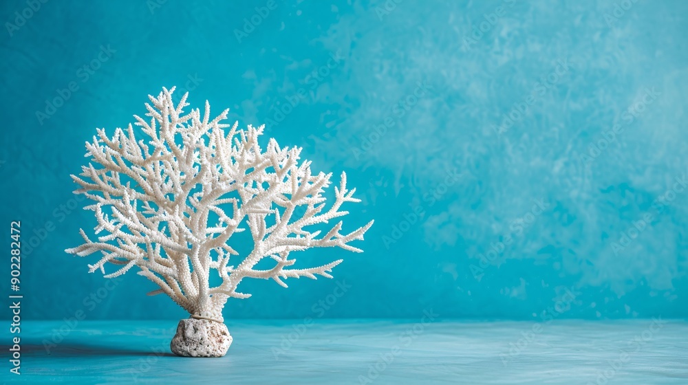 Poster Detailed shot of a once-vibrant coral now turned white due to bleaching ensuring the subject is centered with ample empty space around the edges Stock Photo with copy space