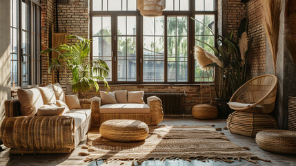 cozy room setting with brick walls and beautiful furniture