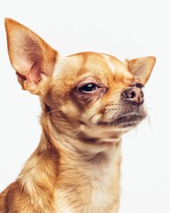 Obraz premium Adorable chihuahua looking up at the camera with curiosity on a clean white background