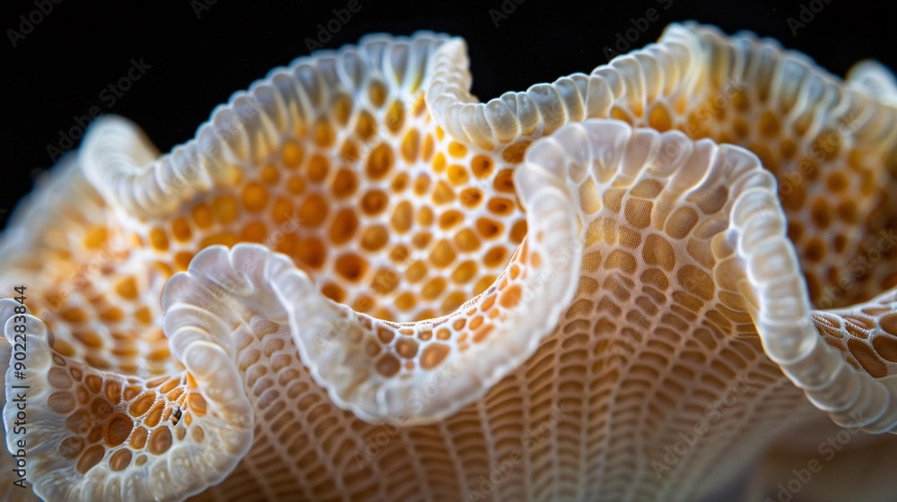 Poster Close-up of coral bleaching with the intricate details of the coral structure highlighted and significant empty space on the right side of the image Stock Photo with copy space