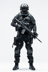 special forces soldier police, swat police witih mask and rifle standing in confidence pose
