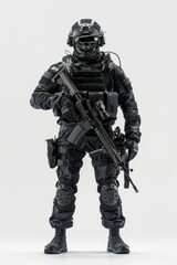 special forces soldier police, swat police witih mask and rifle standing in confidence pose