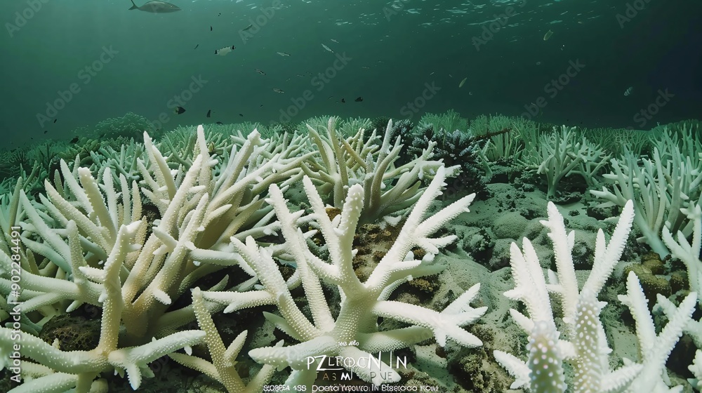Aufkleber detailed capture of bleached coral with surrounding marine ecosystem showing the impact of rising te