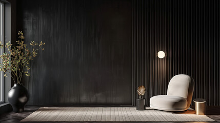 
Modern dark home interior background, wall mock up, 3d render