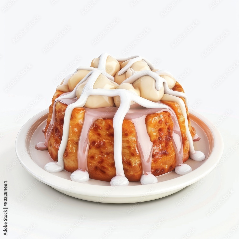 Wall mural cute bread pudding on white background