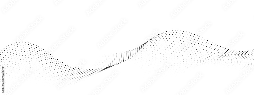 Aufkleber flowing wave dot particles halftone pattern black gradient curve shape isolated on transparent backg