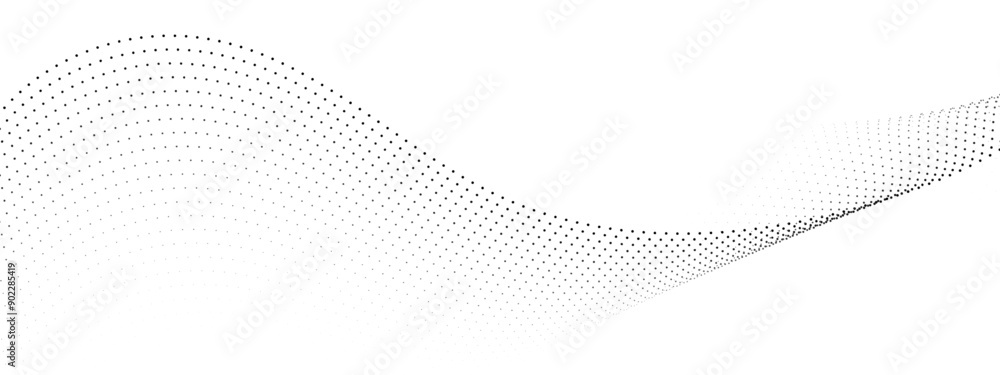 Aufkleber flowing wave dot particles halftone pattern black gradient curve shape isolated on transparent backg