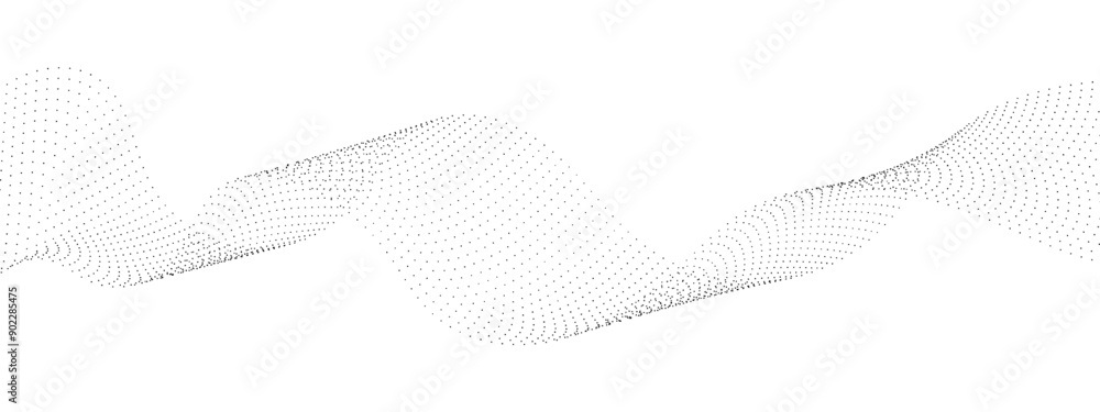 Poster flowing wavy dots particles wave pattern curve halftone gradient lines shape isolated on transparent