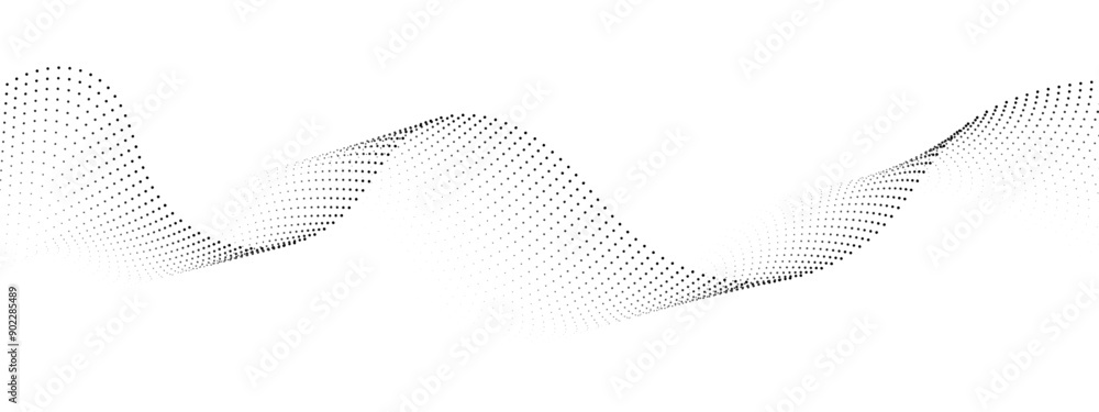 Poster flowing wavy dots particles wave pattern curve halftone gradient lines shape isolated on transparent
