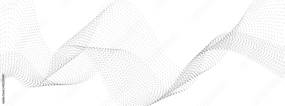 Poster flowing wavy dots particles wave pattern curve halftone gradient lines shape isolated on transparent