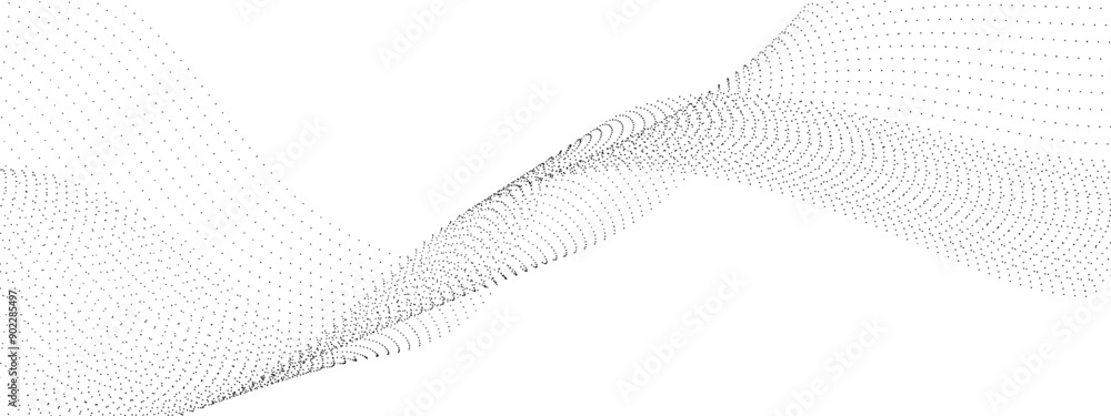 Poster flowing wavy dots particles wave pattern curve halftone gradient lines shape isolated on transparent