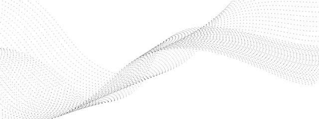 Flowing wavy dots particles wave pattern curve halftone gradient lines shape isolated on transparent background. Digital future technology concept, science, banner, template, business, music. Vector