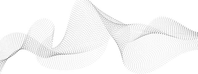 Flowing wavy dots particles wave pattern curve halftone gradient lines shape isolated on transparent background. Digital future technology concept, science, banner, template, business, music. Vector
