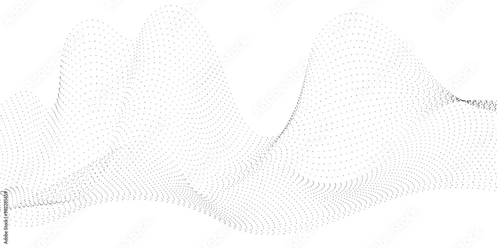 Poster abstract flowing dots particles wave curved lines on transparent background. black halftone gradient