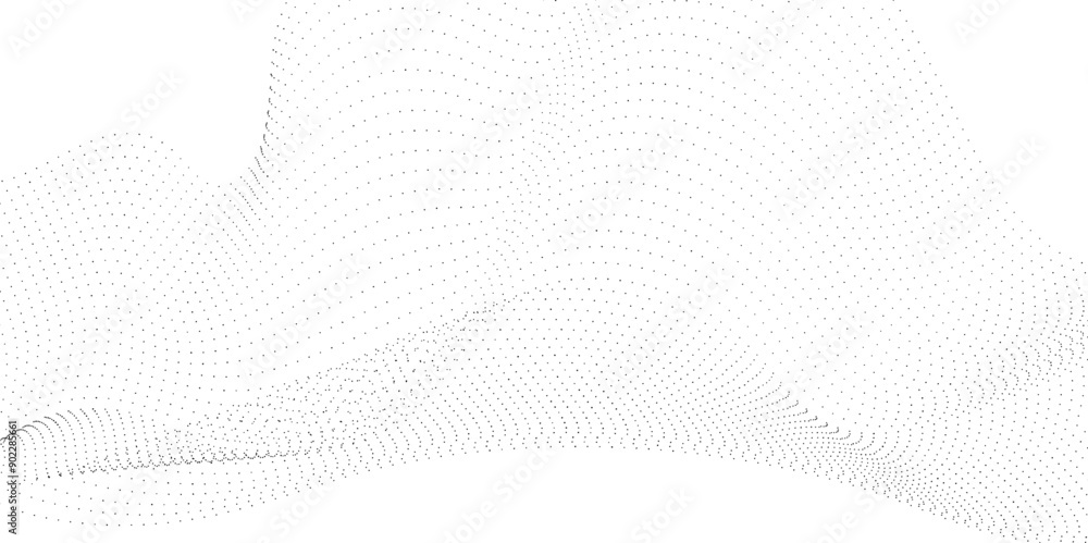 Poster abstract flowing dots particles wave curved lines on transparent background. black halftone gradient