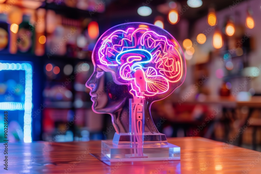 Poster advanced neural brain model in high tech lab with glowing circuit elements