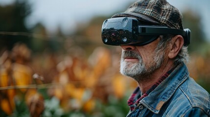 Obraz premium Farmers Using VR Training: Illustrate farmers using virtual reality headsets for training on new farming techniques and machinery, highlighting the use of VR in agricultural education.